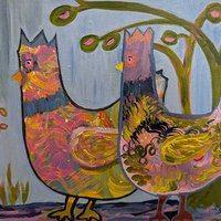 Lucy and Ethel - Chickens Painting