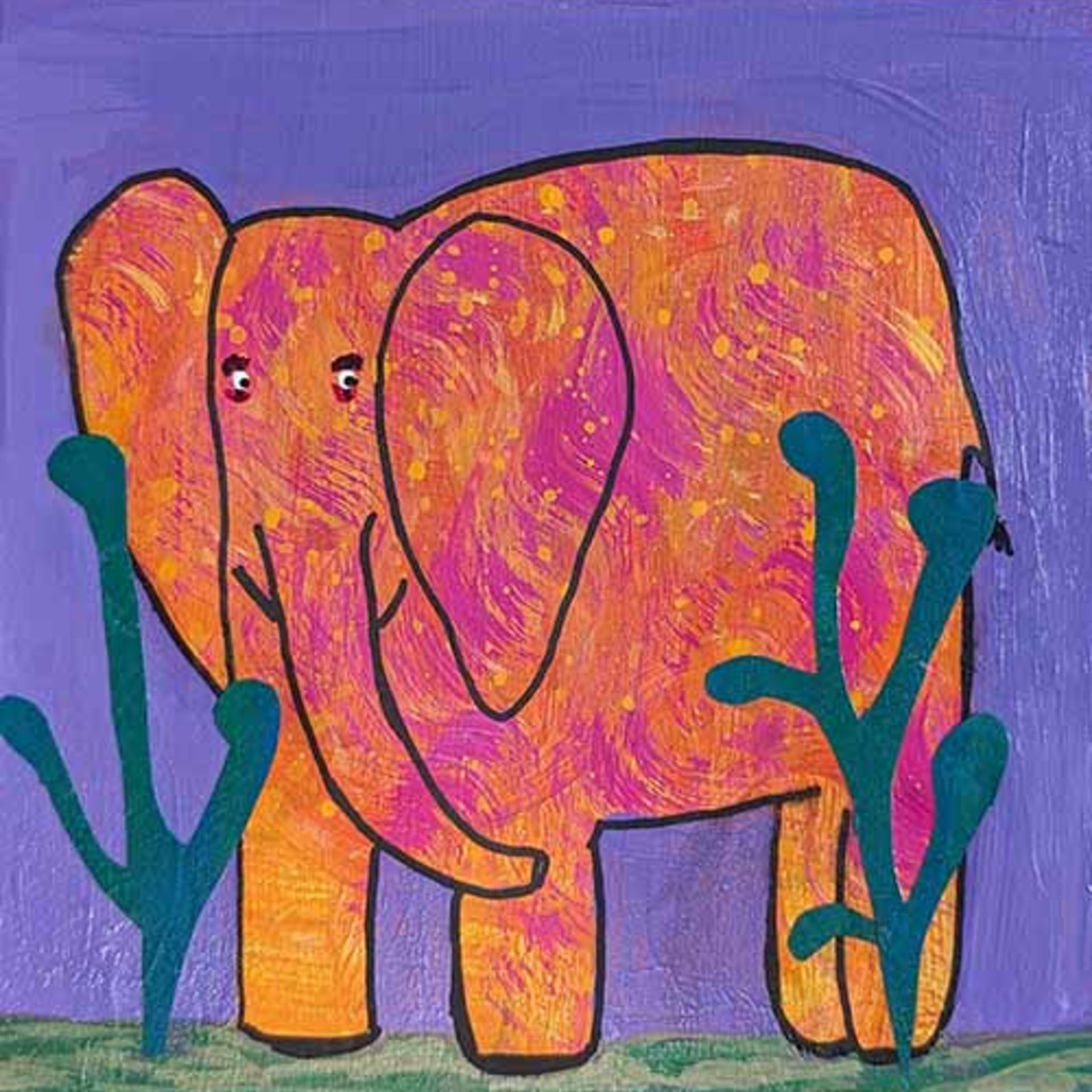 Elephant in Orange - Painting